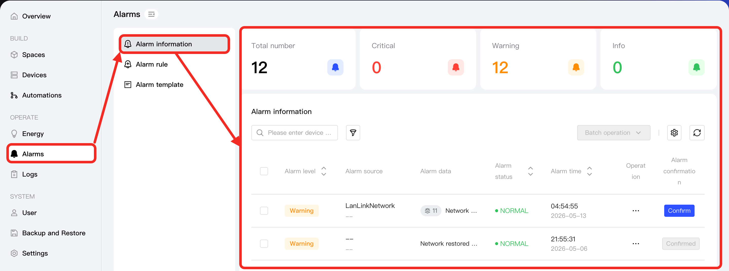 View Alarm Information