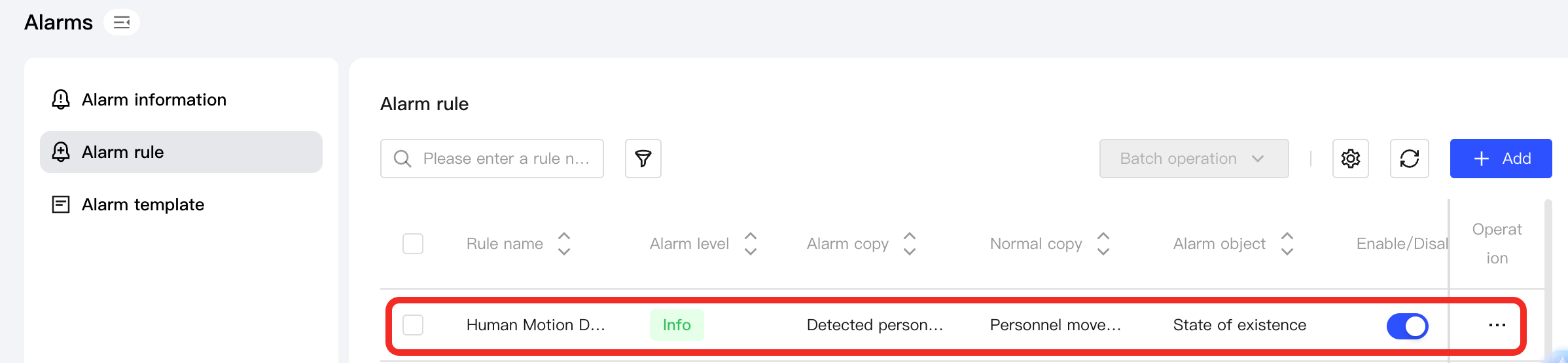 New alarm rule