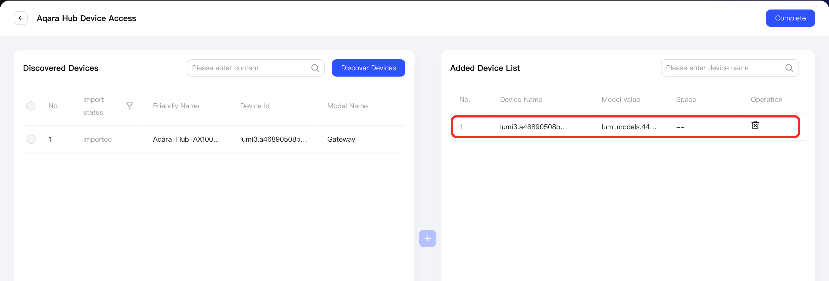 Added Devices List