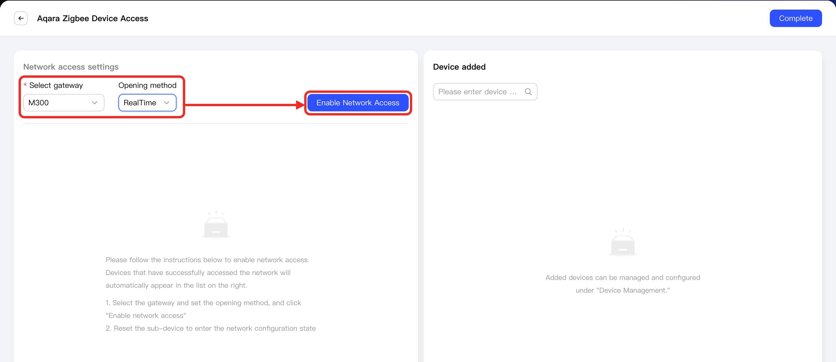 Set and enable network access
