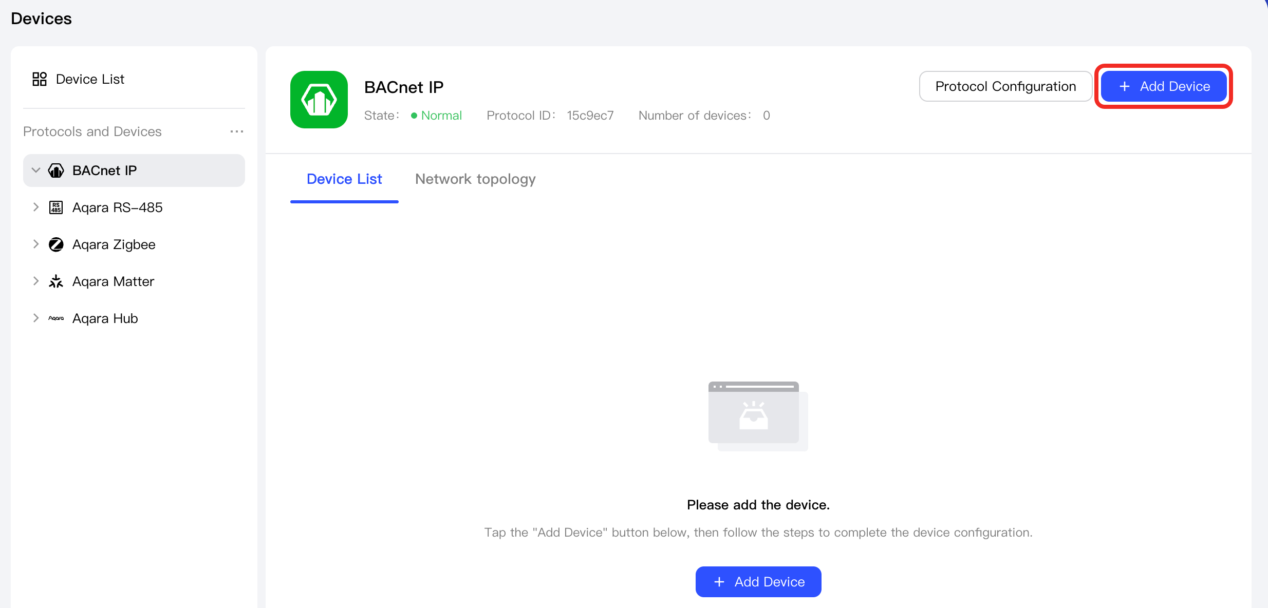 Click Add Device Button