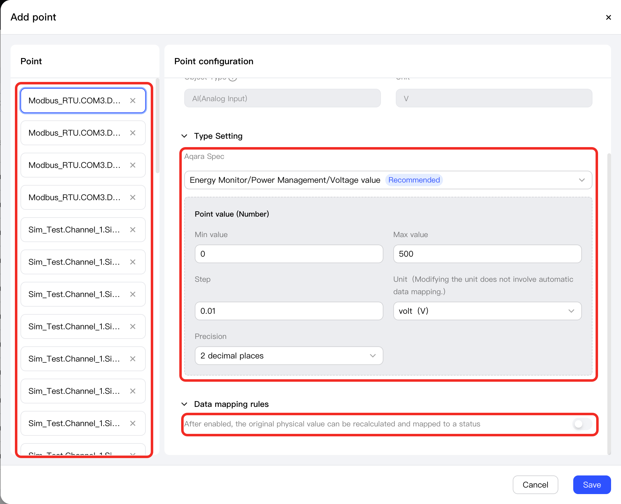 Configure points