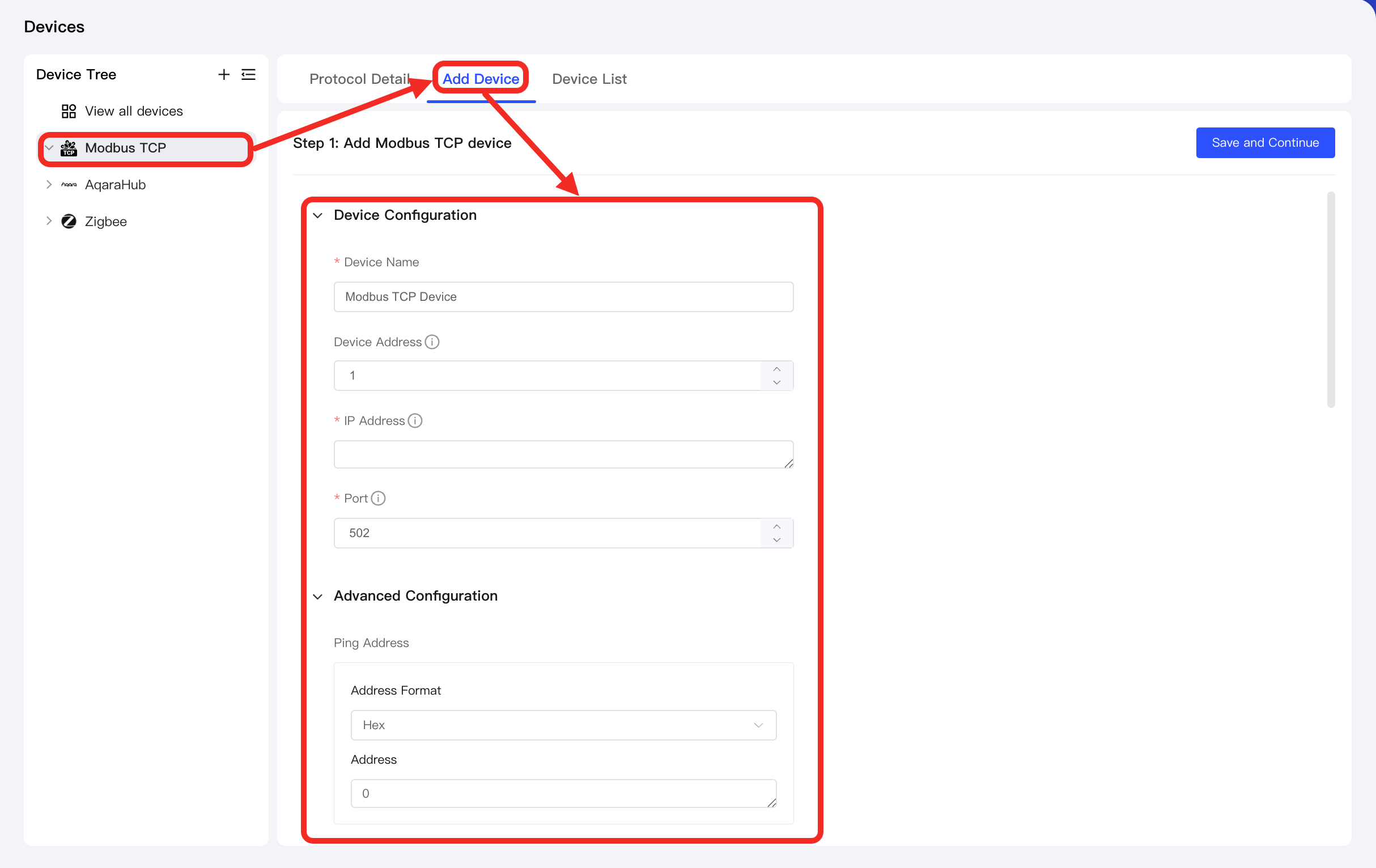 Add a Modbus Device
