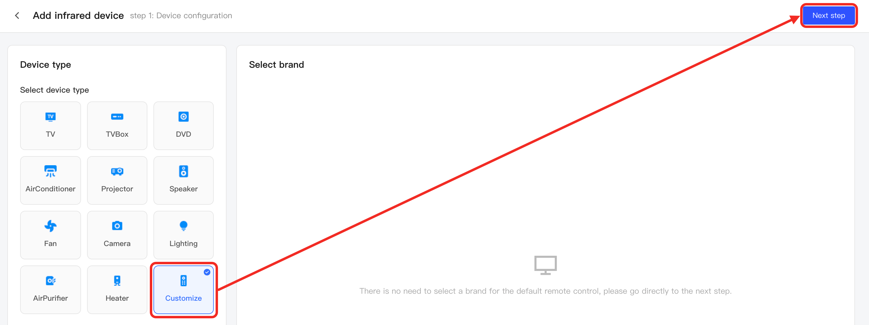 Select custom device type