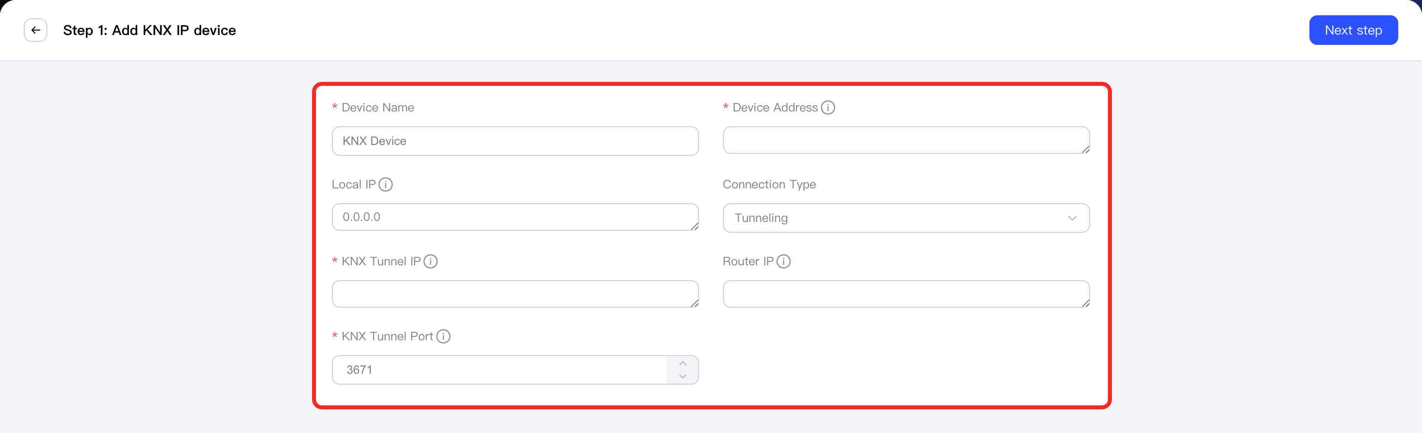 Add KNX IP Device