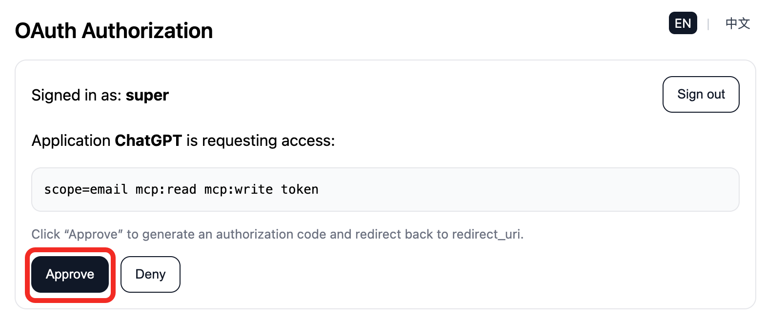 Approve OAuth