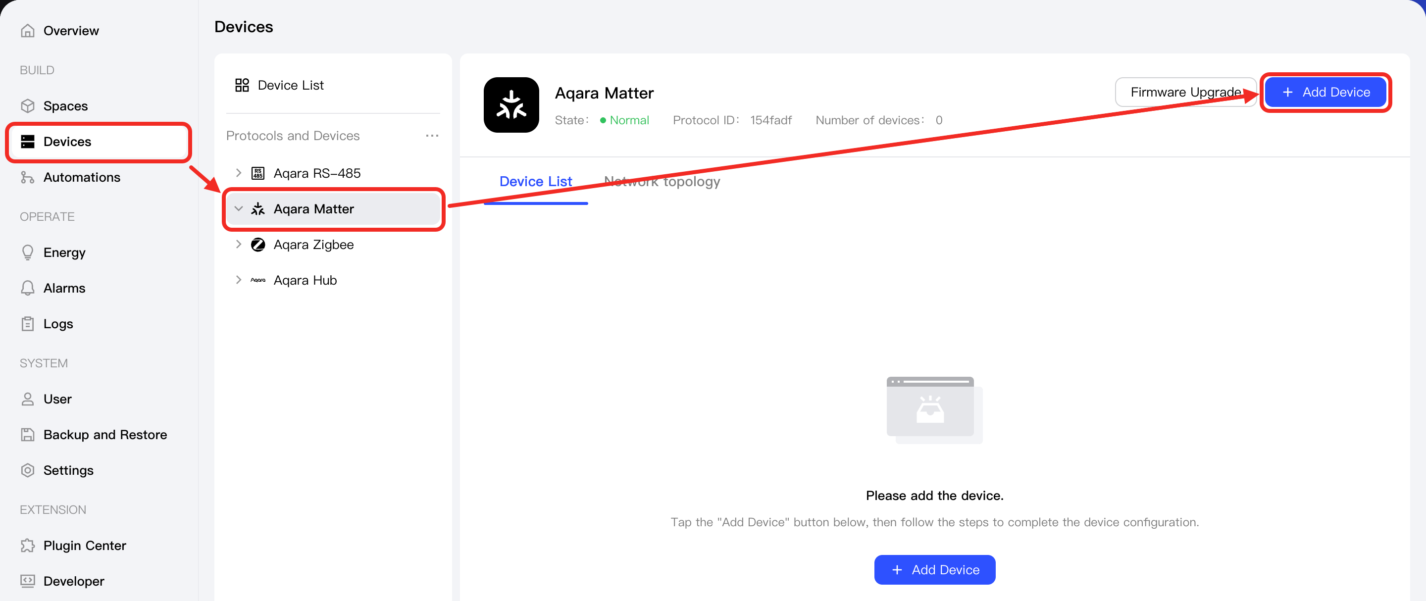 Select Matter and click the Add Device button