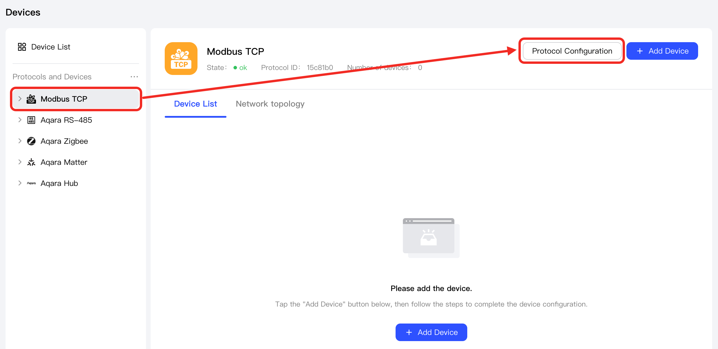 Click Protocol Configuration Button