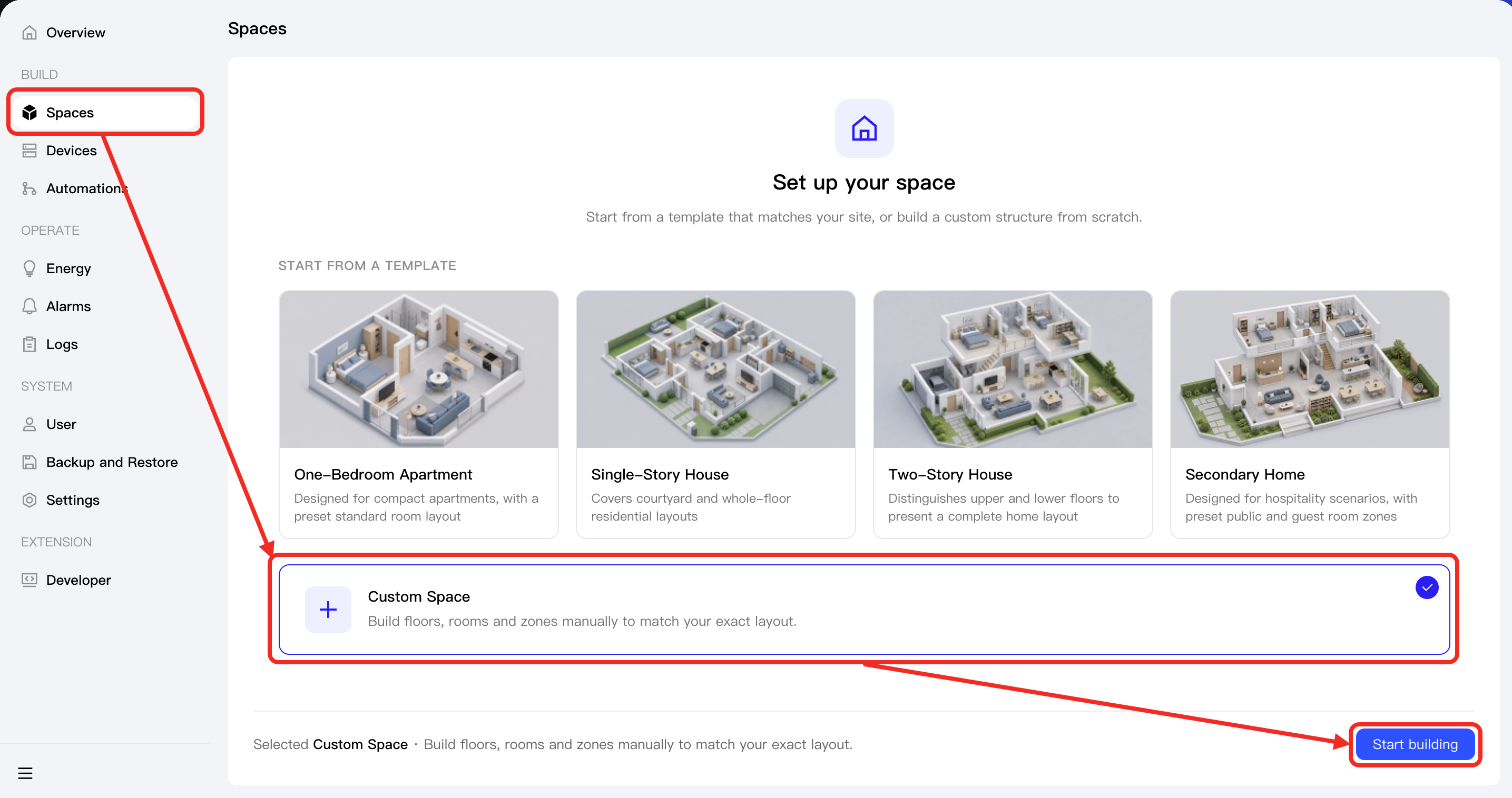 Select Custom Space