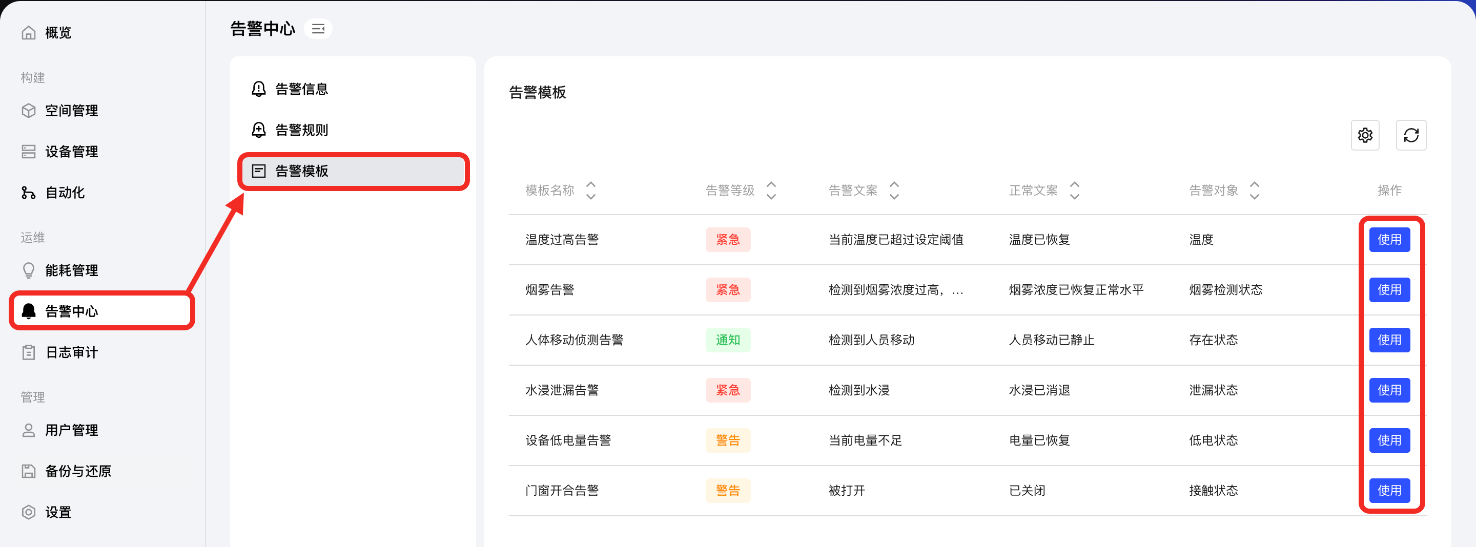 启用告警模版